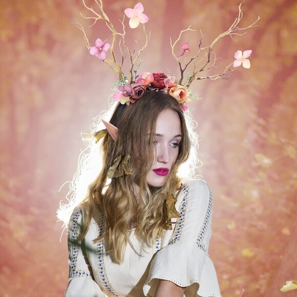 Elf Ears with Antlers Headband Pink Fairy Crown for Costume Cosplay Women main image 7